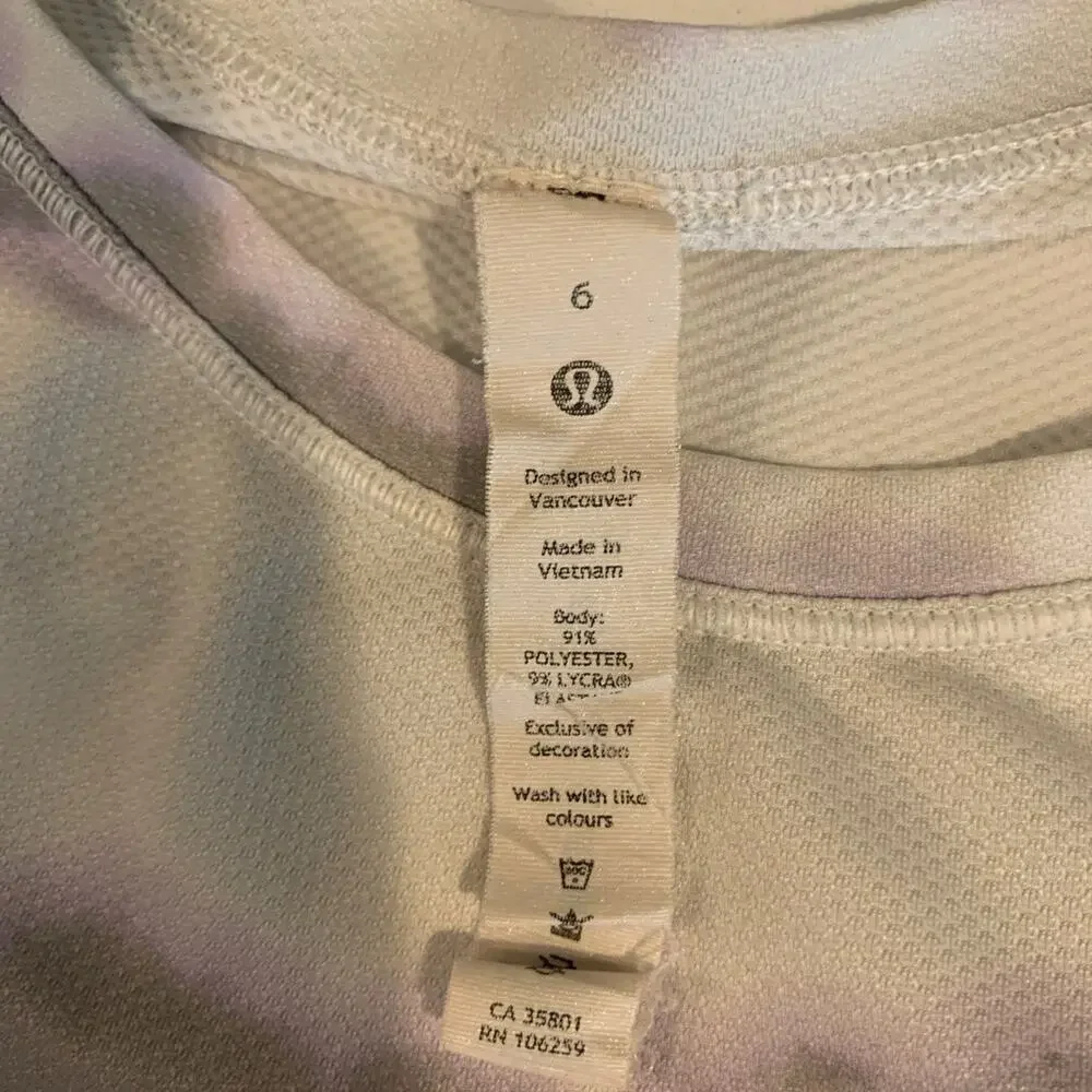 Lululemon T Shirt Womens 6 Multi High Neck Running and Training Tie Dye Drop Cut